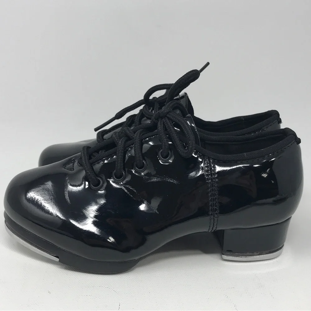 WUIWUIYU Lace Up Tap Dancing Shoes, Unisex Kid's Size 12(B)28  - Black - Picture 4 of 10